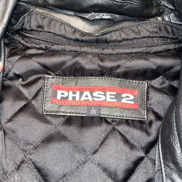 Vintage Phase 2 Men Genuine Leather Lined Heavy Coat L Black Jacket - Picture 2 of 5